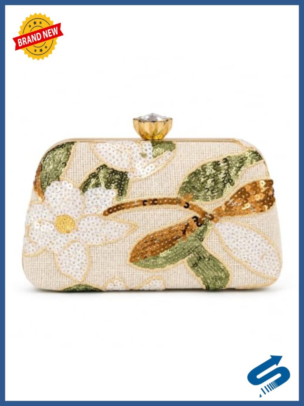 Floral Sequin Embroidered Clutch Mini Crossbody Evening Bag 7.9"